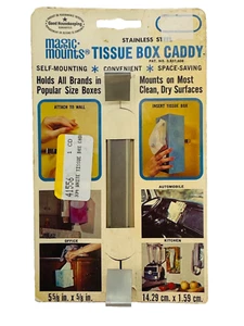 Vintage "MAGIC MOUNTS" Tissue Box Caddy Vertical Holder Mounts on Most Surfaces - Picture 1 of 4