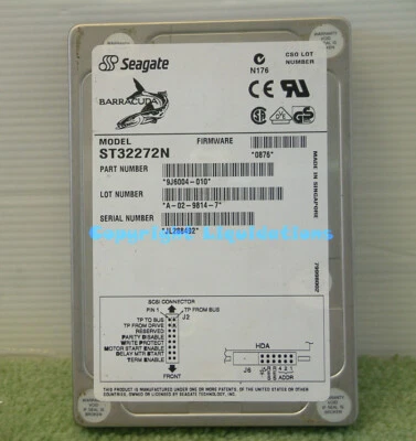 Vintage Seagate Barracuda ST32272N 2.1GB 7200RPM 50 Pin SCSI 3.5" Hard Drive HDD - Image 1 of 2