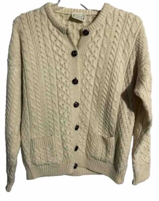 Cárdigan Suéter Vintage Carraig Donn Talla L Lana Tejido con Cable Irlanda Foto 1 de 4