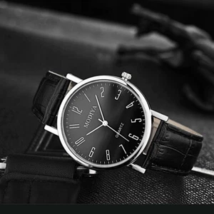 Simple Classic Men Women Leather Strap Numeric Quartz Analog Wristwatch - Picture 1 of 5