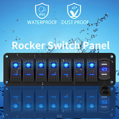 8 Gang Car Smart Boat Marine Blue LED Rocker Switch Panel Circuit Breaker 12-24V • 26.99£