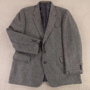 VTG Tweed Jacket XL Two Tone Gray Herringbone Wool Blend Blazer Sport Coat 46R - Picture 1 of 17