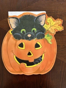 Vintage Eureka Halloween fustellata decorazione da parete gatto nero zucca - Foto 1 di 4