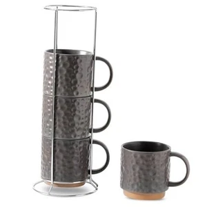Ceramic Coffee Mug Set of 4, 16OZ Stackable Coffee Mug Set with Stainless - Picture 1 of 7