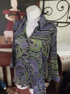 CAMISA STUDIO 1940 BLUSA RAYAS TALLA L GEOMÉTRICA SEMI TRANSPARENTE MANGA 3/4 - Imagen 1 de 6