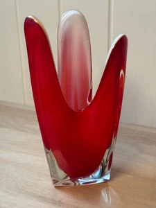 Vintage c.1970's Ruby Red Art Glass Handkerchief Splash Vase Retro Mid Century - Picture 1 of 9