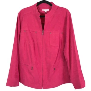 NWT JM Collection Fuchsia Pink Faux Suede Zip Up Jacket Womens 18W Plus Zipper - Picture 1 of 7