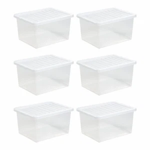6 x 37 litros cajas de almacenamiento transparentes con tapas contenedores apilables de plástico - Reino Unido - Imagen 1 de 10