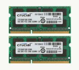 Crucial 8GB 2x4GB 2Rx8 PC3L-12800S DDR3 1600Mhz Memory SO-DIMM Laptop RAM 4GB_ - Picture 1 of 7