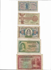 ESPAÑA: LOTE DE 5 BILLETES II REPÚBLICA 1935-1937. RC+BC-. EXCELENTES PIEZAS. - Bild 1 von 1