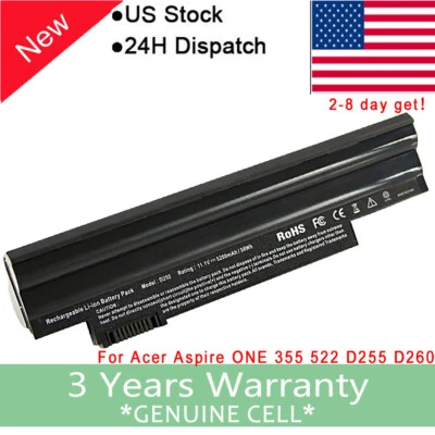 Replacement Battery For Acer Aspire One D255 D257 D260 D270 E100 360 522 722 F - Image 1 of 4