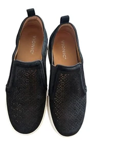 Vionic Negro Blanco Gamuza Cuero Zapatillas Sin Cordones Zapatos Cómodos Perforados 8 - Imagen 1 de 6