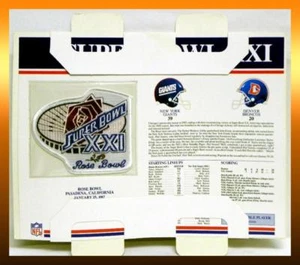 NFL 1987 SUPER BOWL XXI 21 New York GIANTS vs Denver BRONCOS Patch Card Simms - Bild 1 von 1