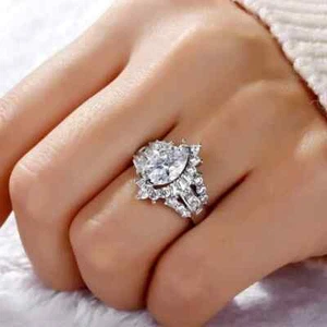3Ct Marquise Lab-Created Diamond Lovely Wedding Ring Set 14K White Gold Plated - Picture 1 of 6