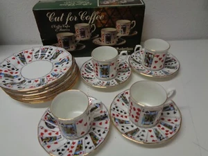 Elizabethan Cut for Coffee 8 Piece Staffordshire Cup Saucer Plate Playing Cards - Picture 1 of 4