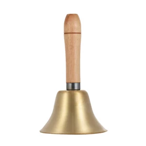 14.5cm Super Loud Solid Brass Hand Call Bell Handbells with Wooden Handle B9V0 - Picture 1 of 9
