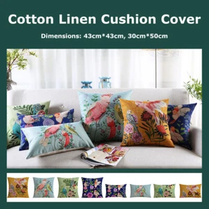 Floral Bird Cockatoo Cotton Linen Blend Cushion Cover Decorative Pillow Case - Picture 1 of 30