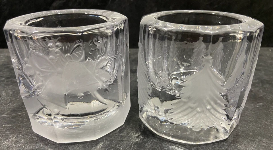 Studio Nova Votive Candle Holder "Holiday Bells" "Christmas Tree" Heavy Glass - Image 1 of 4