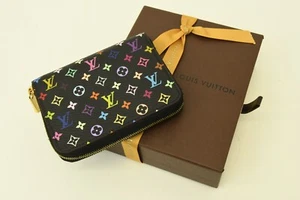 Authentic Louis Vuitton Black Multicolor Monogram Coin Clutch Wallet Zip Leather - Picture 1 of 18