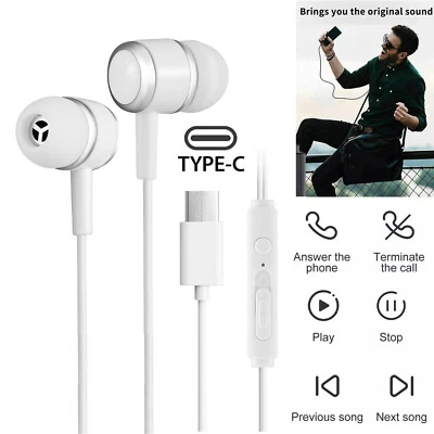 USB-C Stereo Wired Earbuds Headset In-Ear Earphone Headphone For Samsung iPhone - Image 1 of 4