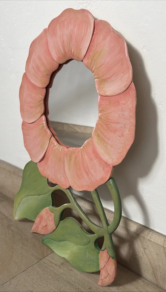 Lucato Vintage Hecho a Mano Flor Espejo Marco de Madera Decoración de Pared Cottagecore Foto 1 de 4