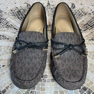 Michael Kors Sutton Moccasin Flats Loafers Signature Brown Black Size 10 - Picture 1 of 14
