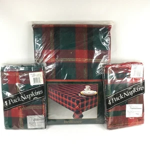 Mantel oblongo 60" x 104" y 8 servilletas nuevo rojo verde a cuadros vacaciones de Navidad - Imagen 1 de 23
