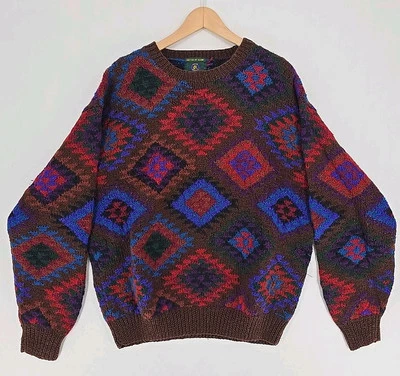 Suéter De Colección Club Room 100% Lana Pura XL Argyle Colorido Para Hombre ¡Tejido a Mano! Foto 1 de 4