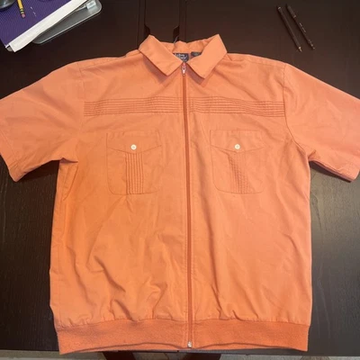 John Blair винтажный розовый лосось молнии коротким рукавом рубашка L редкая - Изображение 1 из 4