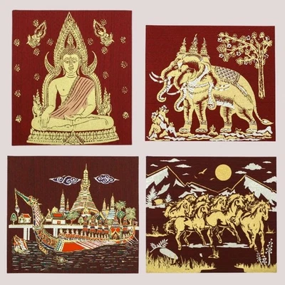 Thai Silk Feng Shui Wall Art Set of 4 – Power & Harmony (Red Theme) Luck & Prosp - Image 1 of 4