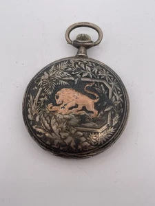 Reloj Bolsillo Omega Silver Lion Attacking Snake Niello 1907 (PARA REPARACIÓN) - Imagen 1 de 18