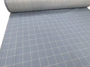 LAURA ASHLEY ELMORE CHECK DARK SEASPRAY Linen Blend Upholstery Cushion Fabric - Picture 1 of 7