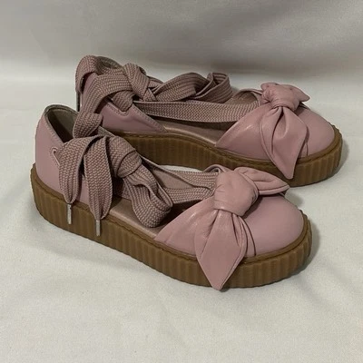 Fenty PUMA by Rihanna 154171 Pink Tint Leather Bow Creeper Sandals Sz 7 - Image 1 of 4