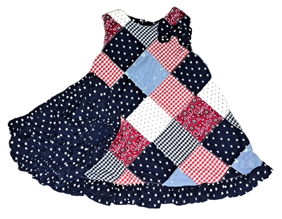 Niñas AUTÉNTICO NIÑOS Vestido Patriótico Patchwork 0 3 Meses Bandana 4 Julio Rojo Foto 1 de 4