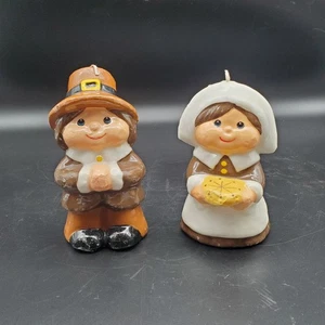 Vintage Pilgrim Candles Thanksgiving Decor Figure Couple Holiday Table Display - Picture 1 of 7