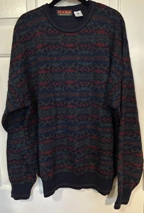 Vintage Jos A Bank Sweater Mens XXL Multicolor 100% Wool Geometric Italy Grandpa - Picture 1 of 7