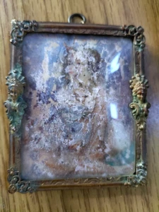 Antique Small German Brass Bronze Photo Frame 3.4" X 3" Curved Glass - Picture 1 of 9