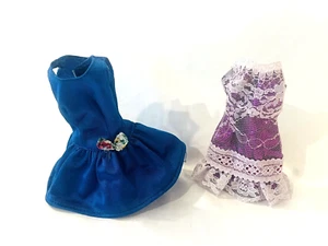 2 Barbie Doll Clothes Fancy Silky Royal Blue Dress & White Lace Purple Dress - Picture 1 of 9
