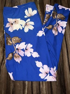 Lularoe TC Tall Curvy Leggings Blue BrownPink Pansy Peony New 12-18 New š¦ Rare - Picture 1 of 8