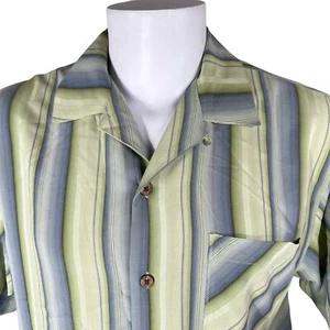 Camisa Tommy Bahama Mediana Verde Pálido Azul Rayada Seda Para Hombre - Imagen 1 de 6