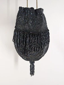 Vintage 1920's Flapper Art Deco Bag - Crochet Iridescent Beads - Chain Drawing - Picture 1 of 14