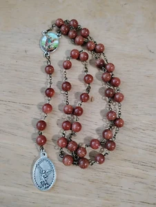 St Michael Chaplet Angelic Crown Rosary Brown Goldstone gemstone 8mm Beads - Picture 1 of 12