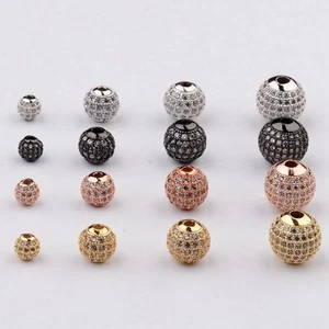 Zircon Gemstones Pave Round Ball Bracelet Connector Charm Beads Silver Gold Rose - Picture 1 of 43