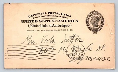 1898 UX16 Postal Card Liberty 2c University of Syracuse, Rome for 300 Paintings - Image 1 of 4