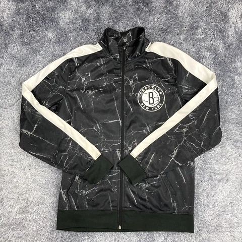 Brooklyn Nets Jacket Mens Medium Black Full Zip Up Track Warm Up Unk NBA Adult Cover
