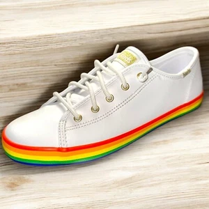 KEDS SNEAKERS GIRLS SIZE 4.5 WHITE & RAINBOW KICKSTART SEASONAL COLORFUL NEW - Picture 1 of 13