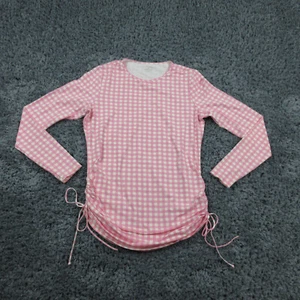Camisa Lands' End Draper James para mujer mediana rosa blanca guinga a cuadros cincha lateral - Imagen 1 de 11