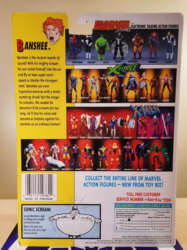 Tarjeta de archivo Marvel Super Heroes Banshee 1992 Toy Biz  Foto 1 de 1