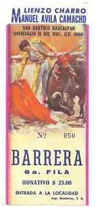 SELTEN 1966 Lienzo Charro Manuel Avila Camacho Mexiko Stierkampf Ticket Stub - Bild 1 von 2