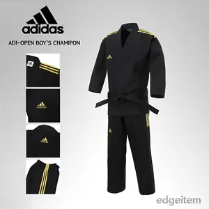 Adidas ADI-OPEN Dobok Boy's Champion Uniform Black Taekwondo Hapkido Karate TKD - Picture 1 of 5